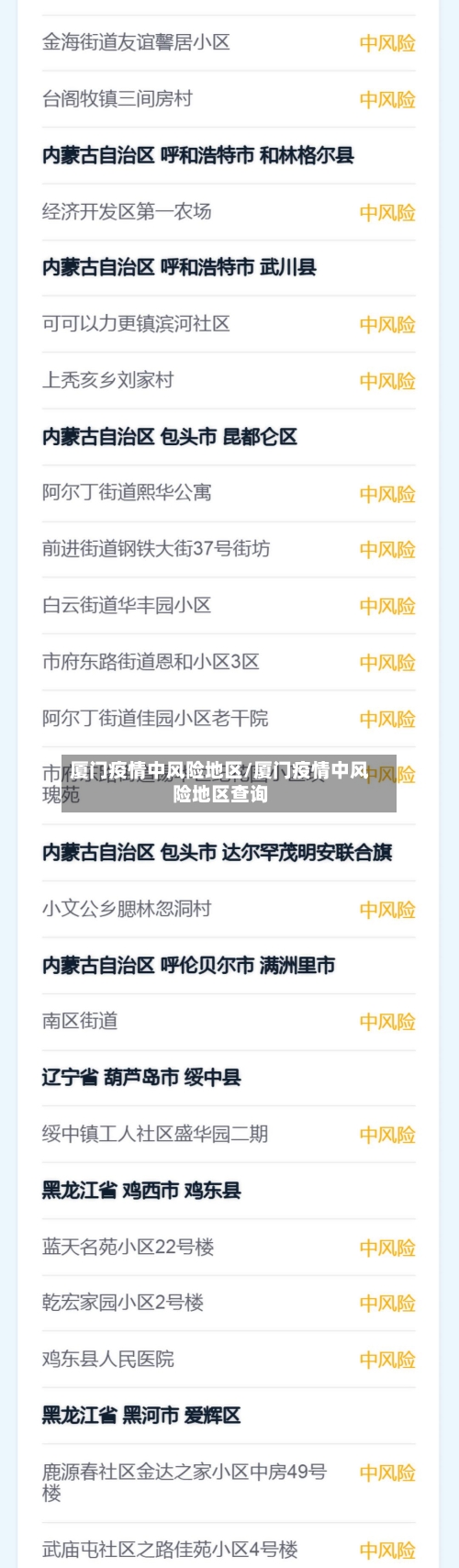 厦门疫情中风险地区/厦门疫情中风险地区查询