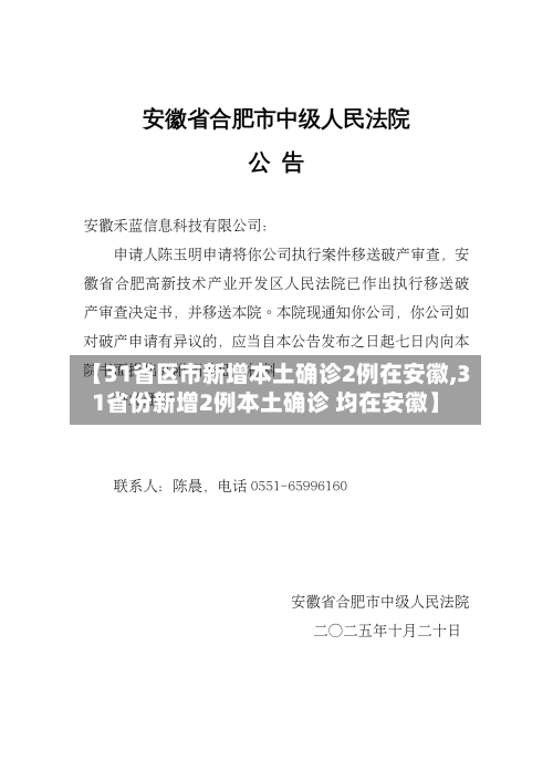 【31省区市新增本土确诊2例在安徽,31省份新增2例本土确诊 均在安徽】