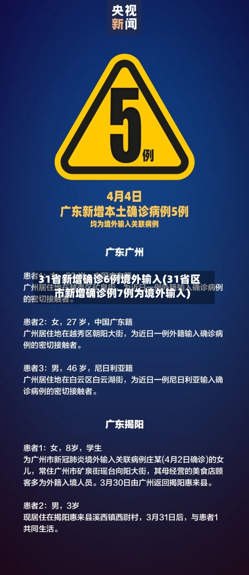 31省新增确诊6例境外输入(31省区市新增确诊例7例为境外输入)
