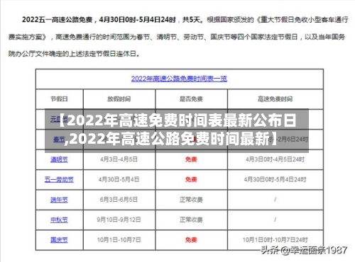 【2022年高速免费时间表最新公布日,2022年高速公路免费时间最新】