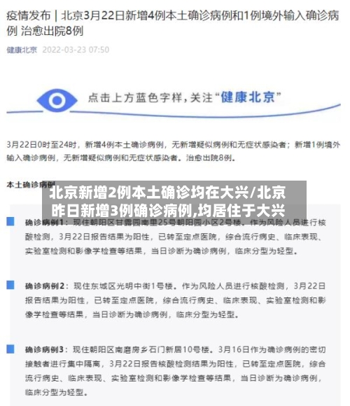 北京新增2例本土确诊均在大兴/北京昨日新增3例确诊病例,均居住于大兴