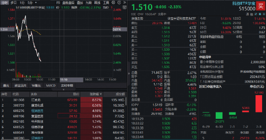 冲高回落，科技牛回头？科技ETF华宝（515000）跌超2%！江波龙绩后大涨	，机构建议紧盯中报催化